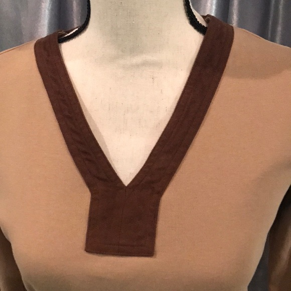 Lauren Ralph Lauren Tan and Brown 3/4 Sleeve Top - Picture 2 of 4